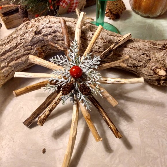 Handmade Rustic Real Wood Sticks Twigs Tree Topper  or Hanging Ornament - Picture 2 of 8